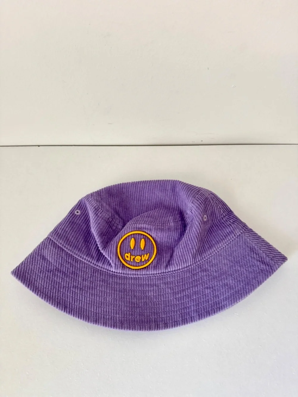 drew house Justin Bieber Mascot Corduroy Bucket Hat Purple Lavender Smiley Face